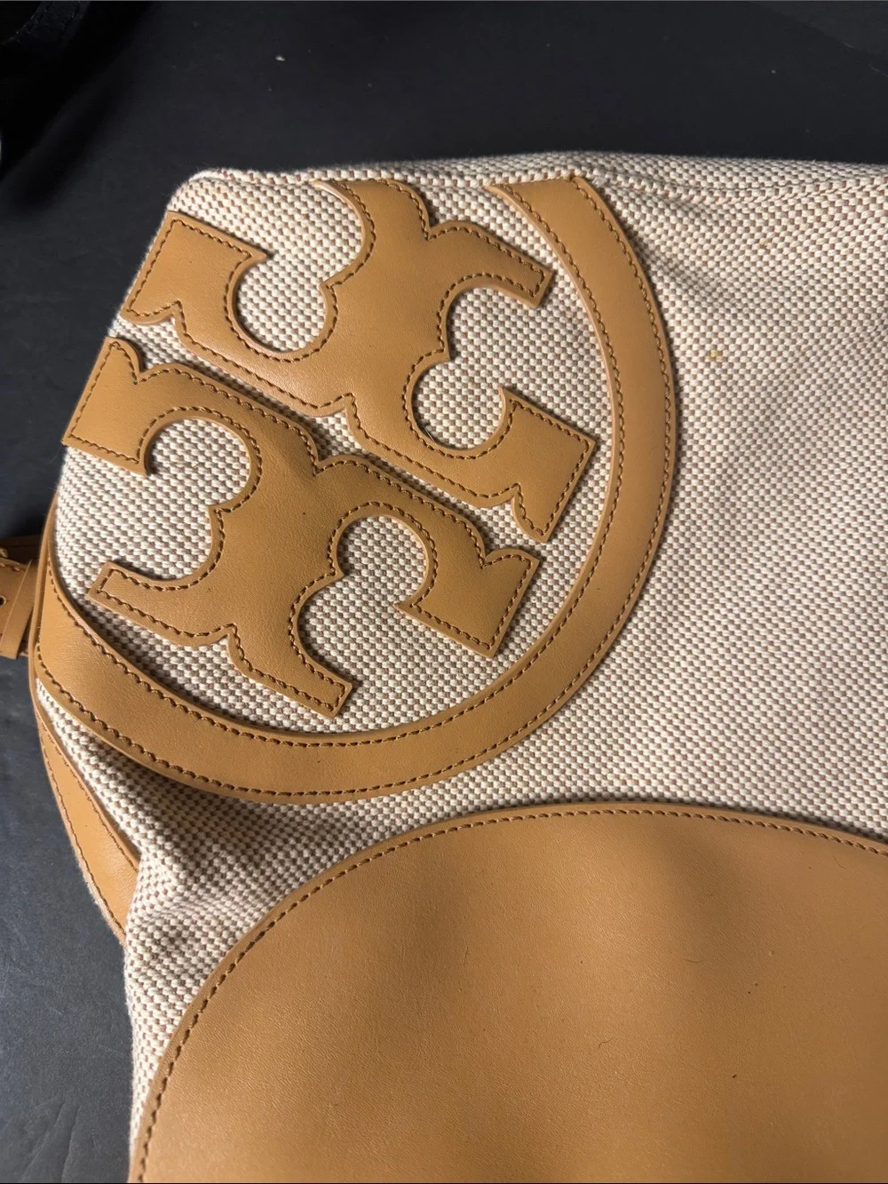 Tory Burch Cream Canvas Backpack with Tan Leather Trim